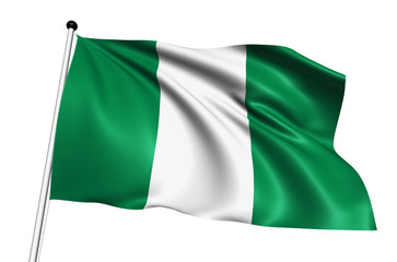 Nigeria flag with fabric structure on white background