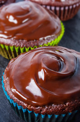 closeup of chocolate muffin
