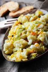 Cooked healthy vegetables on the wooden table
