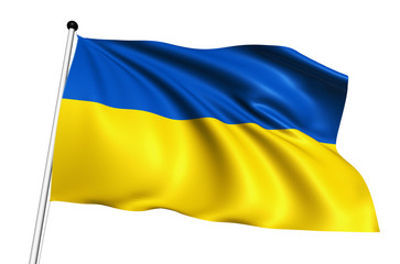 Ukraine flag with fabric structure on white background