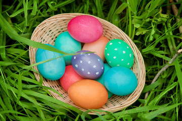 Easter eggs basket from above