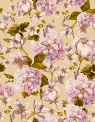 Vintage Seamless Background with White Flowers