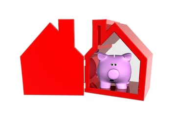 Foto auf Leinwand Spaarvarken in rood huis © emieldelange