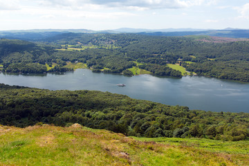 Windermere Lake District England uk elevated with boat