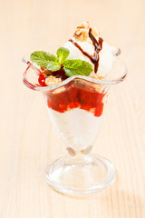 ice cream with fruit sauce