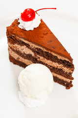 chocolate cake with ice cream