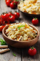 Traditional uzbek pliaw with carrot and onion