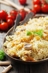 Traditional uzbek pliaw with carrot and onion