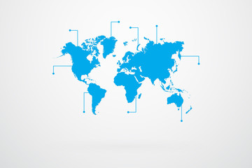 Blue World Map Vector With Indicators