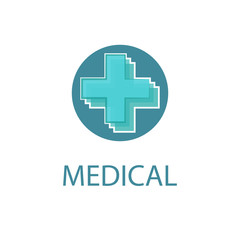 Medical logo, abstract blue cross, medicine design icon