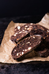Dark chocolate biscotti with nuts
