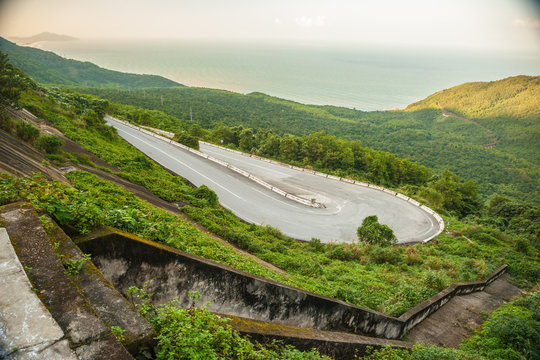 Hai Van pass - the famous road which leads along the coastline m