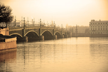 Trinity Bridge at Saint-Petersburg, Russia. Sepia toned