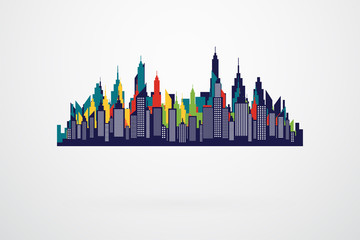 Modern City Skyline Silhouette With Retro Colors
