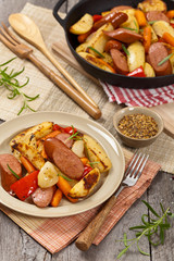 Roasted Potato and Sausage Dinner. Selective focus.