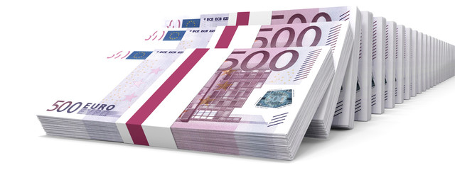 Stacks of money. Five hundred euros.