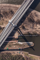 aerial view of bridge in wroclaw city