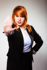 woman with stop hand sign gesture