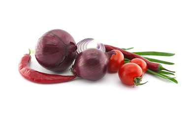 Vegetables for mexican food. Isolated on white