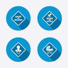 Baby on board icons. Infant caution signs.