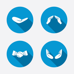 Hand icons. Handshake and insurance symbols.