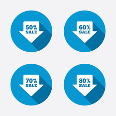 Sale arrow tag icons. Discount symbols.