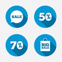 Sale speech bubble icon. Big sale shopping bag.