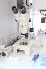 Equipment for conducting experiments in laboratory. Microscope