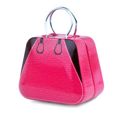 Toy pink handbag isolated on white background.
