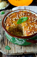 Gratin of rice, quinoa, pumpkin and cheese