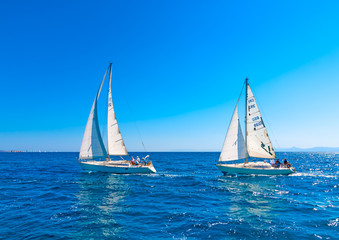 sailing boats during a regatta in Saronikos gulf in Greece - 80426407