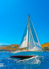 Fototapeta premium sailing boat during regatta in Aegean sea near Kea island Greece