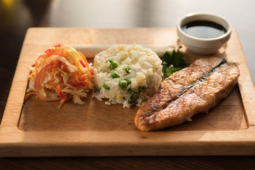 Grilled salmon with rice