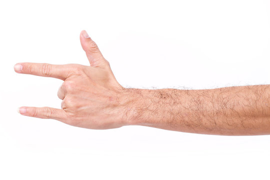 hairy man hand giving I love you hand gesture