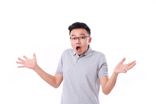 surprised, exited, stunned asian man