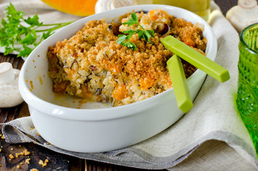 Casserole of rice, squash and mushrooms