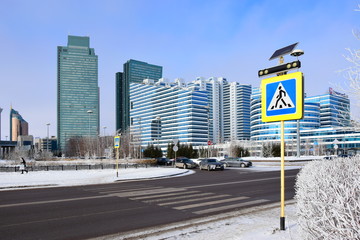 Street view in Astana, Kazakhstan, in winter