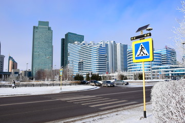Street view in Astana, Kazakhstan, in winter