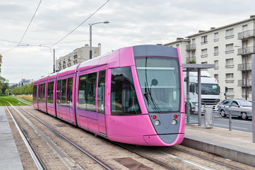 Naklejka premium Pink tram in Reims