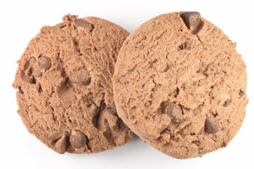 Cookies with chocolate chips isolated on white.