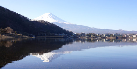 Reflection of the mount Fuji  on the lake