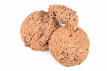 Cookies with chocolate chips isolated on white.