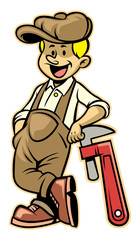 plumber lean over the plumb wrench