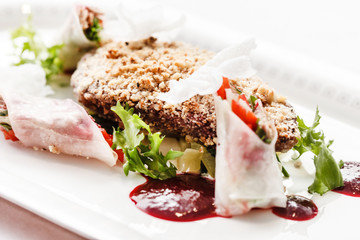 meat with spring rolls