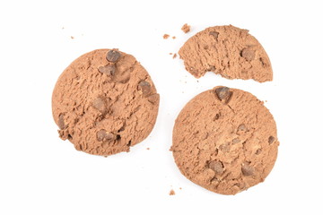 Cookies with chocolate chips isolated on white.