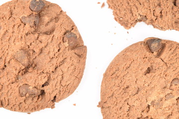 Cookies with chocolate chips isolated on white.