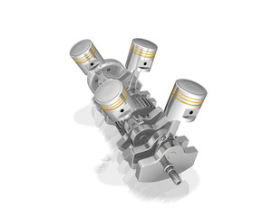 V4 engine pistons  ,on white background