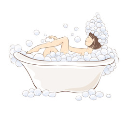 Vector illustration - girl in the bathroom