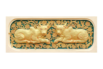 Traditional Thai style art of stucco 12 zodiac on the wall in te