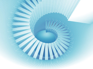Blue 3d spiral structure perspective with wire-frame